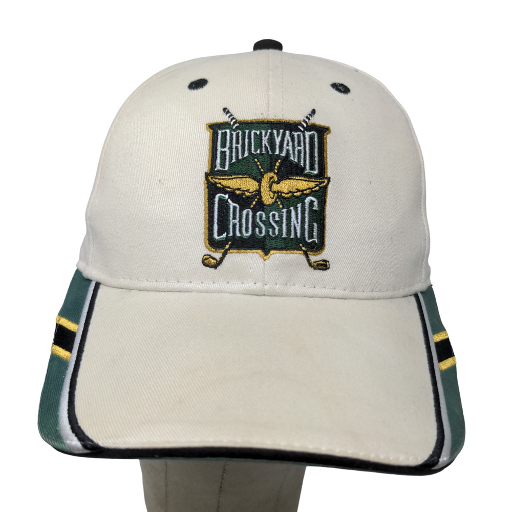 Brickyard Authentics Men's Strapback Hat Tan Green Embroidered Golf Logo